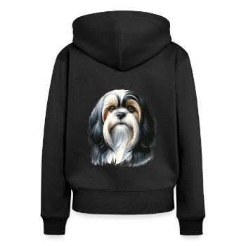 Visage de chien - Shih Tzu - Sweat à capuche zippé Premium bio Femme - noir - Dos - Julia (174cm)
