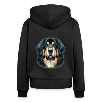 Visage de chien - Dogue du Tibet - Sweat à capuche zippé Premium bio Femme - noir - Dos - Julia (174cm)