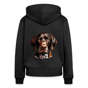 Visage de chien - German Shorthair - Sweat à capuche zippé Premium bio Femme - noir - Dos - Julia (174cm)