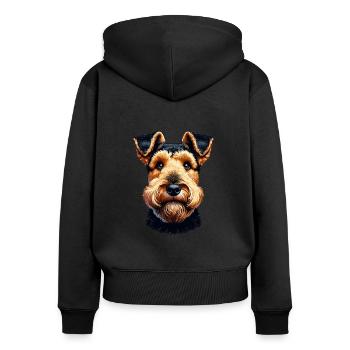 Visage de chien - Welsh Terrier - Sweat à capuche zippé Premium bio Femme - noir - Dos - Julia (174cm)