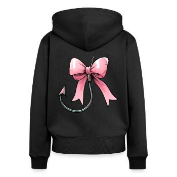 Coquette Bogen Angeln Fischerhaken Rosa Schleife - Frauen Premium Bio Zip Hoodie - Schwarz - Hinten - Julia (174cm)