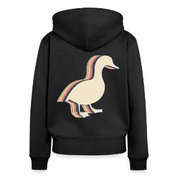 Canard Oie Rétro Line Art - Sweat à capuche zippé Premium bio Femme - noir - Dos - Julia (174cm)