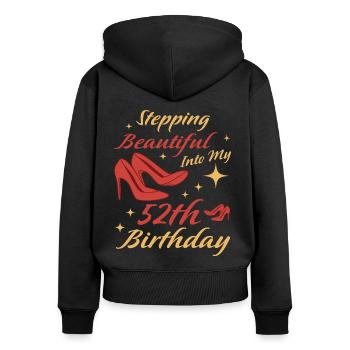 52ème cadeau d’anniversaire 52 ans Idée cadeau amusante - Sweat à capuche zippé Premium bio Femme - noir - Dos - Julia (174cm)