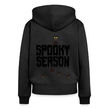 GRUSELIGE JAHRESZEIT . - Frauen Premium Bio Zip Hoodie - Schwarz - Hinten - Julia (174cm)