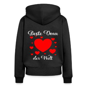 Beste Oma der Welt Herz - Frauen Premium Bio Zip Hoodie - Schwarz - Hinten - Julia (174cm)