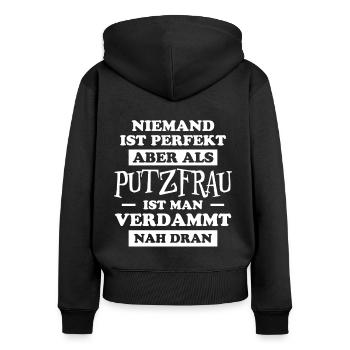 Putzfrau Haushalt Spruch Reinigungskraft Geschenk - Frauen Premium Bio Zip Hoodie - Schwarz - Hinten - Julia (174cm)