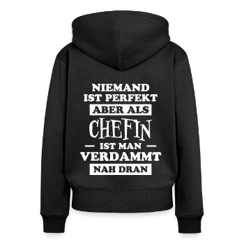Chefin Spruch Familie Beruf Lustig Chefin Geschenk - Frauen Premium Bio Zip Hoodie - Schwarz - Hinten - Julia (174cm)