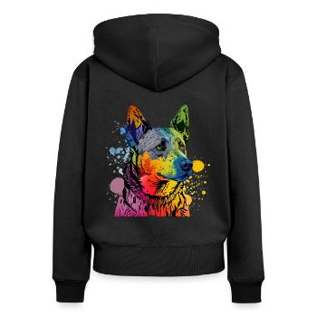 Lächelnder Australischer Rinderhund Blumen - Frauen Premium Bio Zip Hoodie - Schwarz - Hinten - Julia (174cm)