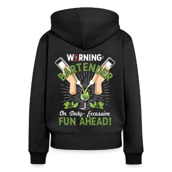 Barman en service - Sweat à capuche zippé Premium bio Femme - noir - Dos - Julia (174cm)