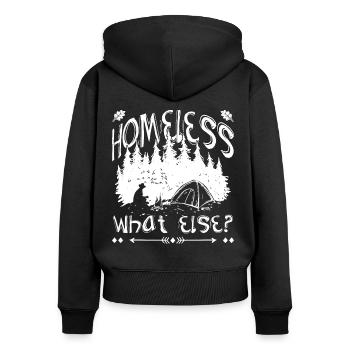 homeless What else? - Frauen Premium Bio Zip Hoodie - Schwarz - Hinten - Julia (174cm)