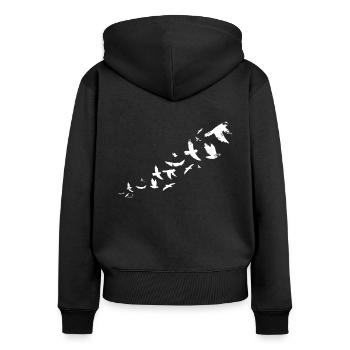 Vintage VOGEL SCHWARM - Frauen Premium Bio Zip Hoodie - Schwarz - Hinten - Julia (174cm)