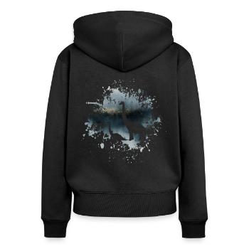 Brachiosaure de dinosaure sur aquarelle et or - Sweat à capuche zippé Premium bio Femme - noir - Dos - Julia (174cm)
