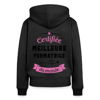 Certifiée meilleure formatrice du monde - Sweat à capuche zippé Premium bio Femme - noir - Dos - Julia (174cm)