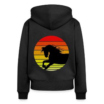Pferde und Reiten. Reitmode für Pferdefreunde - Frauen Premium Bio Zip Hoodie - Schwarz - Hinten - Julia (174cm)