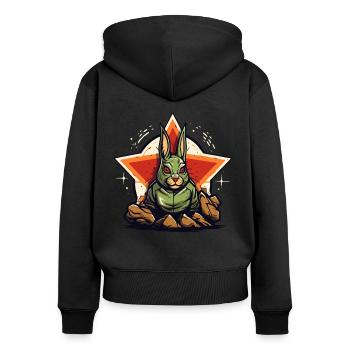 Quelques rochers et un lièvre étoilé vert - Sweat à capuche zippé Premium bio Femme - noir - Dos - Julia (174cm)