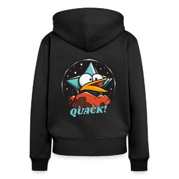 Alberne Ente: Quak! - Frauen Premium Bio Zip Hoodie - Schwarz - Hinten - Julia (174cm)