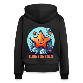 Versteck den Schmerz, kleine Seestern Seeigel - Frauen Premium Bio Zip Hoodie - Schwarz - Hinten - Julia (174cm)