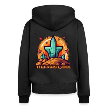 Das erste religiöse Symbol Kreuz - Frauen Premium Bio Zip Hoodie - Schwarz - Hinten - Julia (174cm)