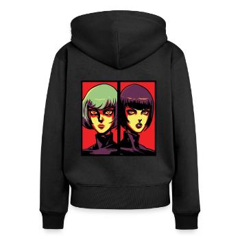 Ein mächtiges Anime-Cartoon Frauen-Duo - Frauen Premium Bio Zip Hoodie - Schwarz - Hinten - Julia (174cm)