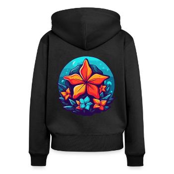 Fleurs sous-marines de la mer et de l’océan - Sweat à capuche zippé Premium bio Femme - noir - Dos - Julia (174cm)