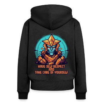 Prenez soin de votre estime de soi et prenez soin de vous - Sweat à capuche zippé Premium bio Femme - noir - Dos - Julia (174cm)