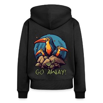 Ein paar alberne Vögel, hau ab! - Frauen Premium Bio Zip Hoodie - Schwarz - Hinten - Julia (174cm)