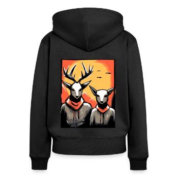 Japan Red Sun: A Deer Couple - Women's Premium Organic Zip Hoodie - black - Back - Julia (174cm)