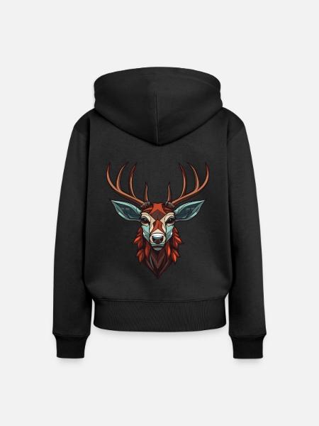 Hirsch Kopf - Frauen Premium Bio Zip Hoodie - Schwarz