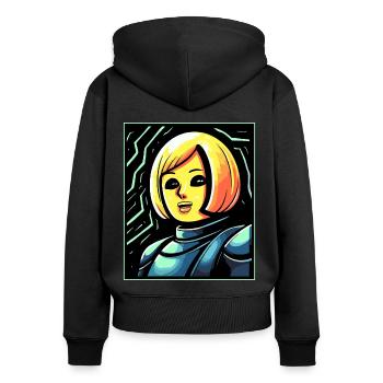 French cartoon puppet of Joan of Arc - Women's Premium Organic Zip Hoodie - black - Back - Julia (174cm)