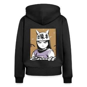 Dessin animé Anime Manga Samouraï Chats Fille - Sweat à capuche zippé Premium bio Femme - noir - Dos - Julia (174cm)
