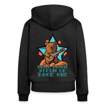 Musik-Gitarrist Bär mit Gitarre - Frauen Premium Bio Zip Hoodie - Schwarz - Hinten - Julia (174cm)