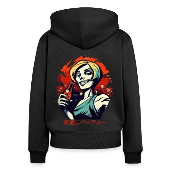 Cartoon Manga Anime Party die ganze Nacht lang - Frauen Premium Bio Zip Hoodie - Schwarz - Hinten - Julia (174cm)
