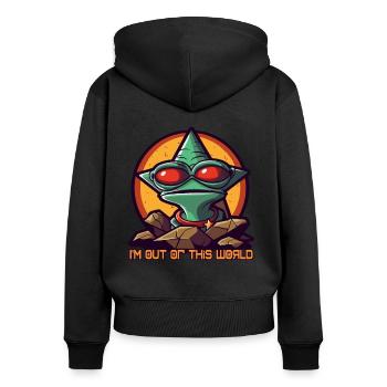 Out of this world: alien toad - Women's Premium Organic Zip Hoodie - black - Back - Julia (174cm)