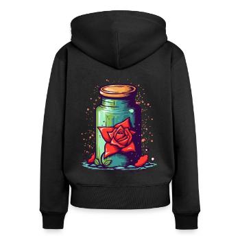 Un bocal en verre avec des roses - Sweat à capuche zippé Premium bio Femme - noir - Dos - Julia (174cm)