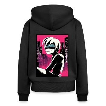 Dessin animé Anime Manga Ville Zombie Goule - Sweat à capuche zippé Premium bio Femme - noir - Dos - Julia (174cm)