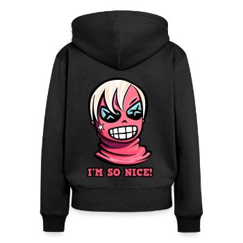 Ich bin so nett - Frauen Premium Bio Zip Hoodie - Schwarz - Hinten - Julia (174cm)