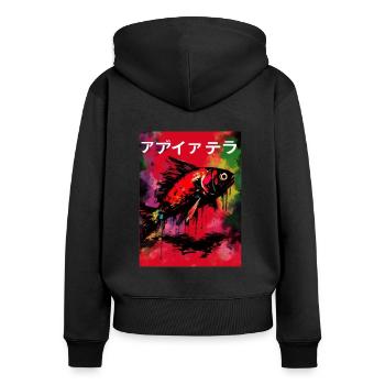 Affiche de poisson japonais - Sweat à capuche zippé Premium bio Femme - noir - Dos - Julia (174cm)