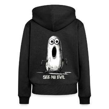 Sieh kein Böses, lustiger Wurm - Frauen Premium Bio Zip Hoodie - Schwarz - Hinten - Julia (174cm)
