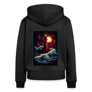 L’ancien phare - Sweat à capuche zippé Premium bio Femme - noir - Dos - Julia (174cm)