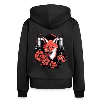 Japanese Paper House Art: Fox and Flowers - Women's Premium Organic Zip Hoodie - black - Back - Julia (174cm)