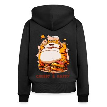 Zufriedene dicke glückliche Katze - Frauen Premium Bio Zip Hoodie - Schwarz - Hinten - Julia (174cm)