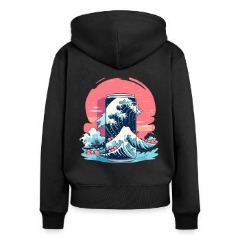 La grande canette de Fuji et Kanagawa - Sweat à capuche zippé Premium bio Femme - noir - Dos - Julia (174cm)