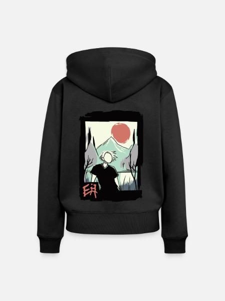 Beautiful day in nature under Japan's red sun - Women's Premium Organic Zip Hoodie - black