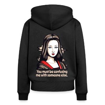 Geisha Lisa verwechselt mich mit jemand anderem - Frauen Premium Bio Zip Hoodie - Schwarz - Hinten - Julia (174cm)