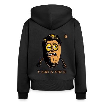 Aussi moche que je veux l’être, tête de patate - Sweat à capuche zippé Premium bio Femme - noir - Dos - Julia (174cm)