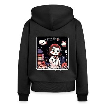 Cute cartoon girl walking in her sleep - Women's Premium Organic Zip Hoodie - black - Back - Julia (174cm)