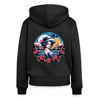 Urlaubsflirt mit Cartoon-Frau am See der Liebe - Frauen Premium Bio Zip Hoodie - Schwarz - Hinten - Julia (174cm)
