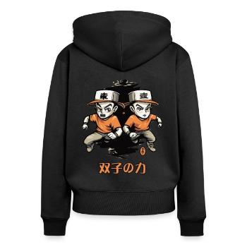 Caricature du pouvoir des jumeaux en japonais - Sweat à capuche zippé Premium bio Femme - noir - Dos - Julia (174cm)