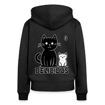 Chats mignons et savoureux - Sweat à capuche zippé Premium bio Femme - noir - Dos - Julia (174cm)