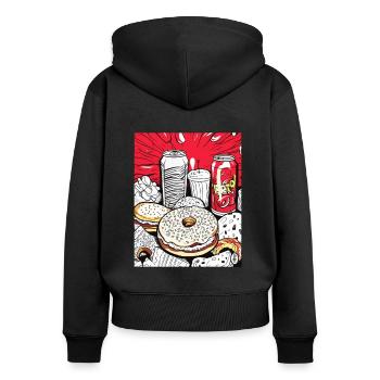 Limonade und süß glasierte Donuts: Fast Food - Frauen Premium Bio Zip Hoodie - Schwarz - Hinten - Julia (174cm)